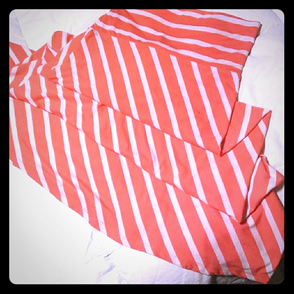 Coral & white striped maxi skirt size small